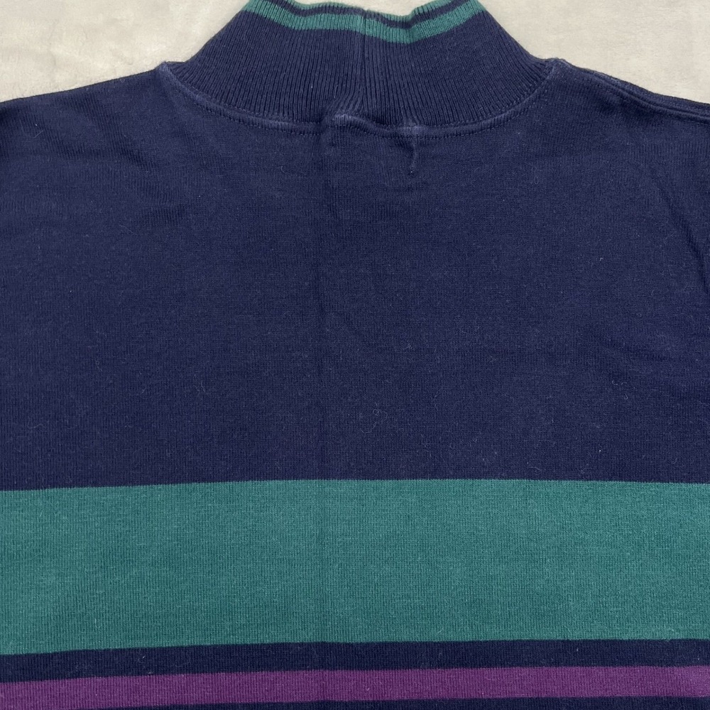 L.L. Bean Mock Neck Shirt Mens L Navy Blue Striped Long Sleeve Vintage USA - Picture 7 of 8